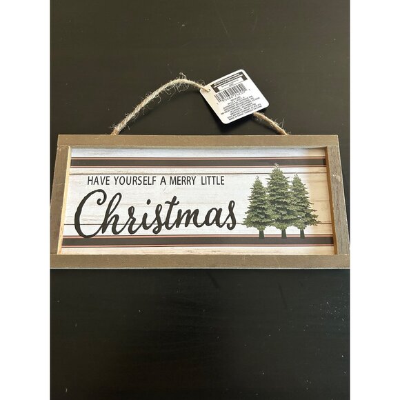 Wood Christmas Decor Trees & "Have Yourself A Merry Little Christmas" 10x5 inch - Picture 1 of 8